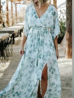 Baltic Born Mint Green Floral Wrap Maxi Dress
